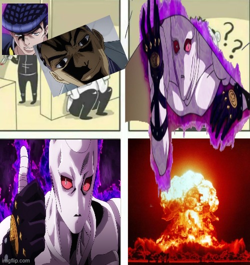 bite za dusto | image tagged in funny,killer queen,josuke,kira,memes,jojo's bizarre adventure | made w/ Imgflip meme maker