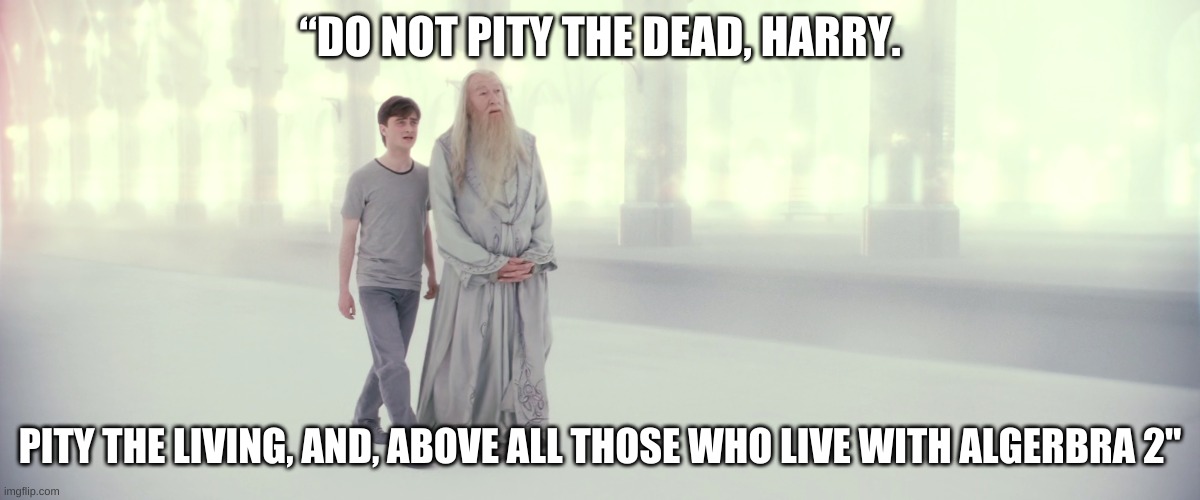 Algerbra Sucks But Reading On The Other Hand? |  “DO NOT PITY THE DEAD, HARRY. PITY THE LIVING, AND, ABOVE ALL THOSE WHO LIVE WITH ALGERBRA 2" | image tagged in memes,harry potter,algebra | made w/ Imgflip meme maker