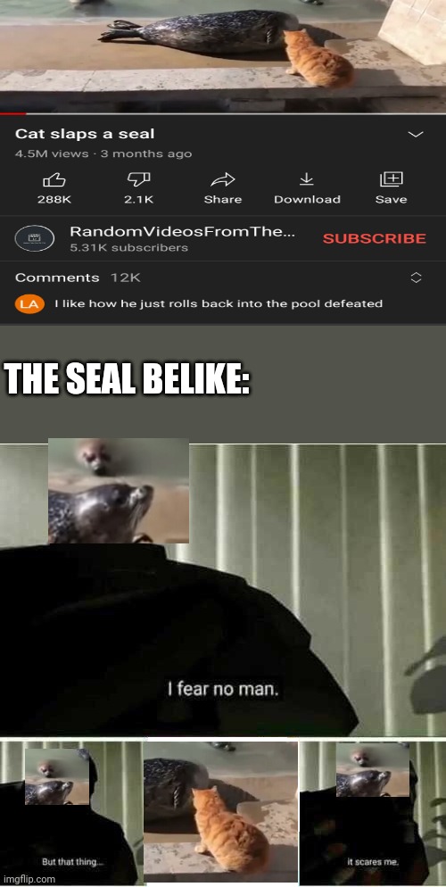 Ouch | THE SEAL BELIKE: | image tagged in i fear no man | made w/ Imgflip meme maker