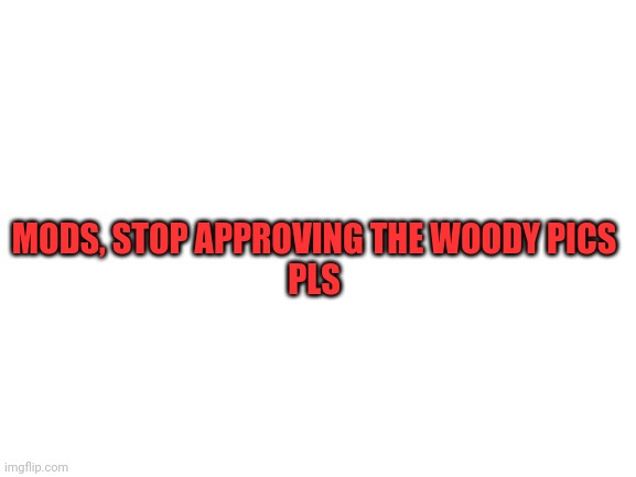 Blank White Template | MODS, STOP APPROVING THE WOODY PICS
PLS | image tagged in blank white template | made w/ Imgflip meme maker