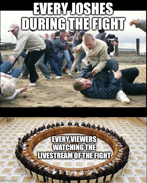 idkwhattotitlethis | EVERY JOSHES DURING THE FIGHT; EVERY VIEWERS WATCHING THE LIVESTREAM OF THE FIGHT | image tagged in josh vs josh | made w/ Imgflip meme maker