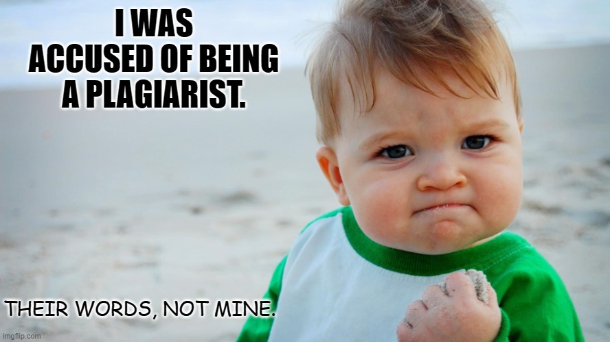 Daily Bad Dad Joke 04/26/2021 | I WAS ACCUSED OF BEING A PLAGIARIST. THEIR WORDS, NOT MINE. | image tagged in angry baby | made w/ Imgflip meme maker