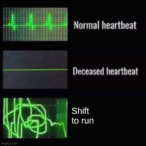heartbeat rate | Shift to run | image tagged in heartbeat rate | made w/ Imgflip meme maker