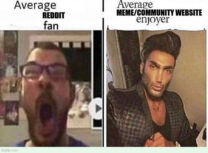 reddit? kinda epic | MEME/COMMUNITY WEBSITE; REDDIT | image tagged in average blank fan vs average blank enjoyer | made w/ Imgflip meme maker