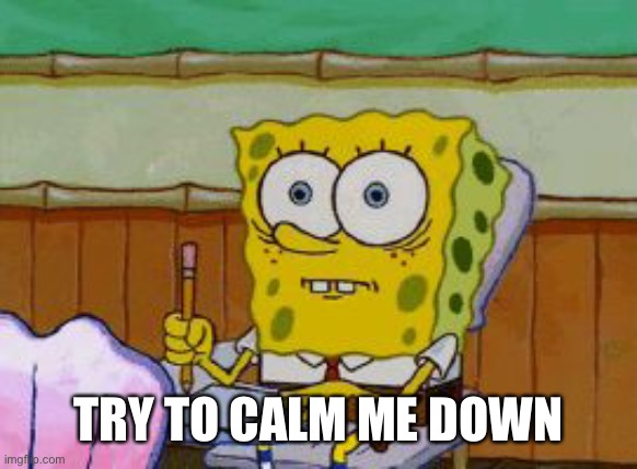 Scared Spongebob | TRY TO CALM ME DOWN | image tagged in scared spongebob | made w/ Imgflip meme maker