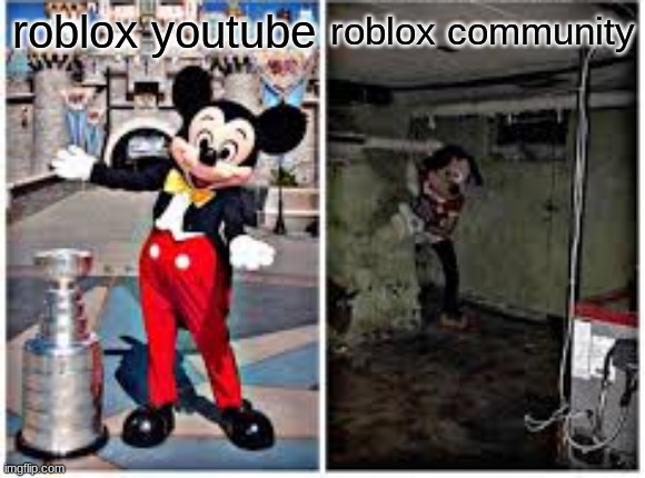 mickey mouse in disneyland | roblox community; roblox youtube | image tagged in mickey mouse in disneyland | made w/ Imgflip meme maker