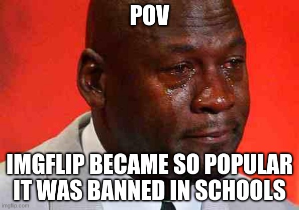 crying michael jordan | POV; IMGFLIP BECAME SO POPULAR IT WAS BANNED IN SCHOOLS | image tagged in crying michael jordan | made w/ Imgflip meme maker