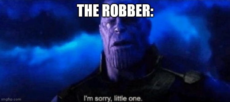 Im sorry little one | THE ROBBER: | image tagged in im sorry little one | made w/ Imgflip meme maker