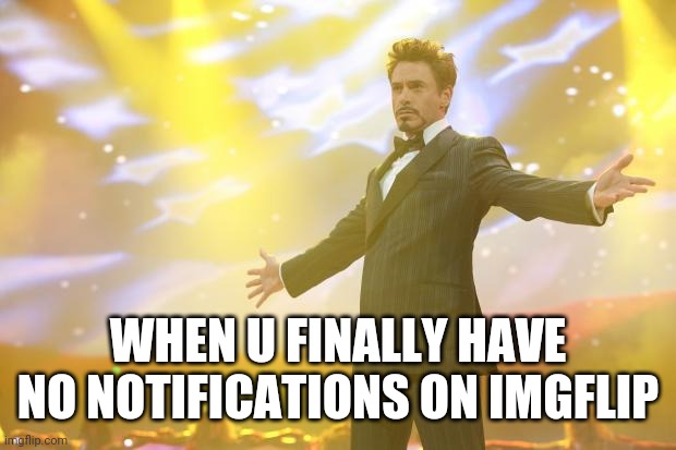 *insert title here* | WHEN U FINALLY HAVE NO NOTIFICATIONS ON IMGFLIP | image tagged in tony stark success,relatable | made w/ Imgflip meme maker