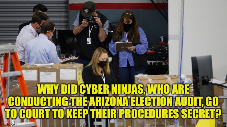 Why indeed? | WHY DID CYBER NINJAS, WHO ARE CONDUCTING THE ARIZONA ELECTION AUDIT, GO TO COURT TO KEEP THEIR PROCEDURES SECRET? | image tagged in cyber ninjas | made w/ Imgflip meme maker