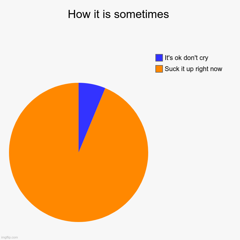 How it is sometimes | Suck it up right now, It's ok don't cry | image tagged in charts,pie charts | made w/ Imgflip chart maker