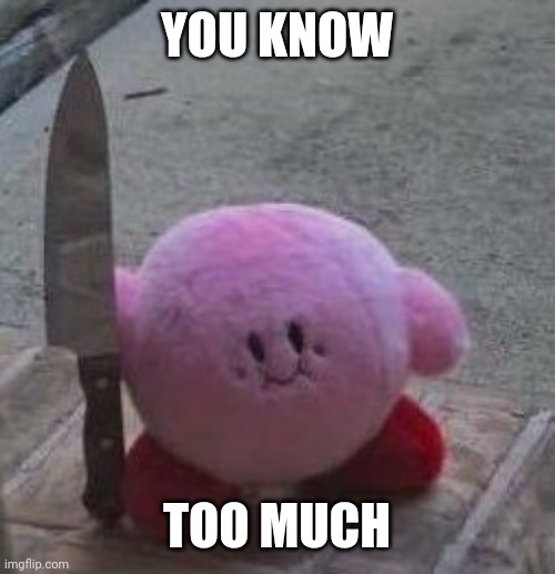 creepy kirby | YOU KNOW TOO MUCH | image tagged in creepy kirby | made w/ Imgflip meme maker