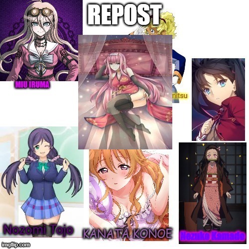 repost | REPOST | image tagged in repost,anime,waifu | made w/ Imgflip meme maker