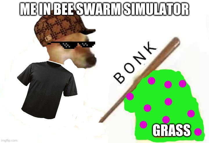 someone elses idea I just thought it was funny so I made a rip off | ME IN BEE SWARM SIMULATOR; GRASS | image tagged in doge bonk,funny,memes | made w/ Imgflip meme maker