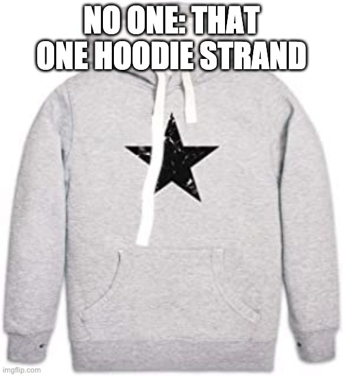 NO ONE: THAT ONE HOODIE STRAND | image tagged in hoodie,memes,string,long | made w/ Imgflip meme maker