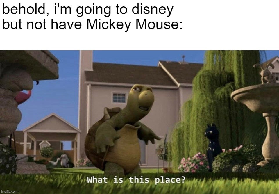 what is this place? | behold, i'm going to disney but not have Mickey Mouse: | image tagged in what is this place,no memes ideas | made w/ Imgflip meme maker