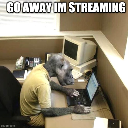 Monkey Business | GO AWAY IM STREAMING | image tagged in memes,monkey business | made w/ Imgflip meme maker