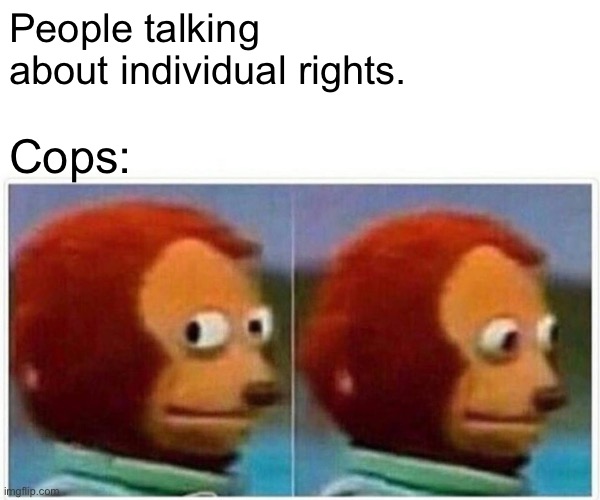 Arrogant cop/Redundancy in terms. | People talking about individual rights. Cops: | image tagged in memes,monkey puppet,natural selection,individuality,equal rights | made w/ Imgflip meme maker