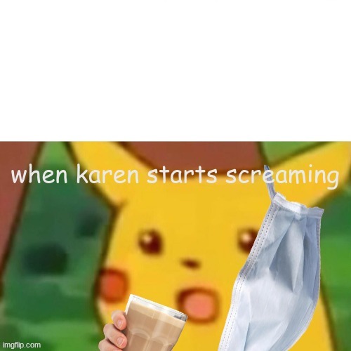 your reaction when see karen scream | image tagged in memes,surprised pikachu,karen,choccy milk | made w/ Imgflip meme maker