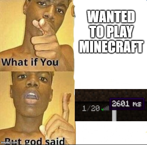 My internet be like: | WANTED TO PLAY MINECRAFT | image tagged in what if you-but god said | made w/ Imgflip meme maker