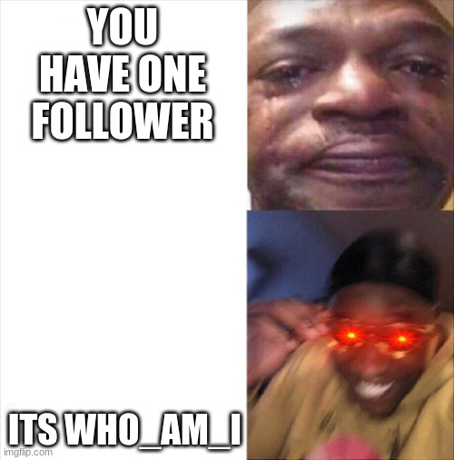 Sad Happy | YOU HAVE ONE FOLLOWER; ITS WHO_AM_I | image tagged in sad happy | made w/ Imgflip meme maker
