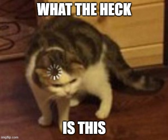 Loading cat | WHAT THE HECK IS THIS | image tagged in loading cat | made w/ Imgflip meme maker