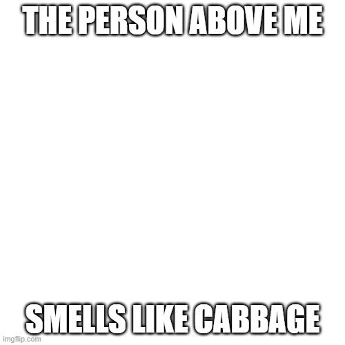 Blank Transparent Square | THE PERSON ABOVE ME; SMELLS LIKE CABBAGE | image tagged in memes,blank transparent square | made w/ Imgflip meme maker
