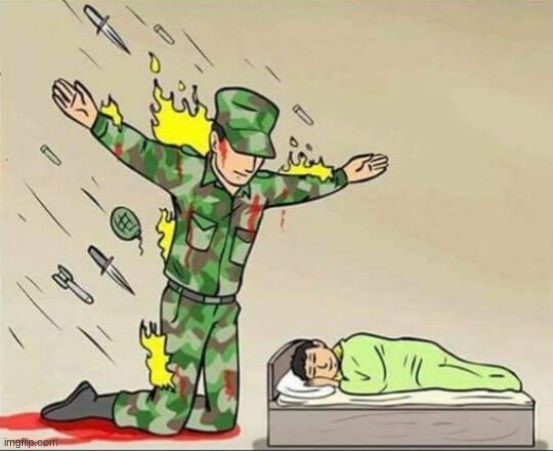 This Makes Me Very Sad One Of My Grandpa's Died Recently And They Were A Solider Please Show Love In The Comments :( | image tagged in soldier protecting sleeping child | made w/ Imgflip meme maker