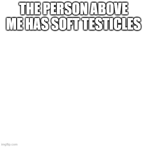 Blank Transparent Square | THE PERSON ABOVE ME HAS SOFT TESTICLES | image tagged in memes,blank transparent square | made w/ Imgflip meme maker