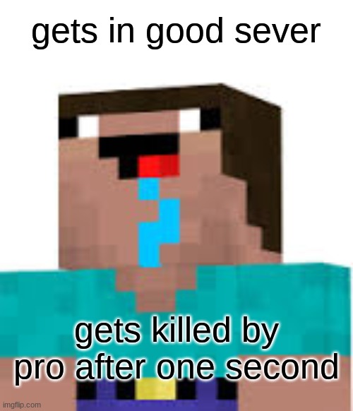 Bad Luck Noob | gets in good sever; gets killed by pro after one second | image tagged in bad luck noob,noob,minecraft,minecrafter | made w/ Imgflip meme maker