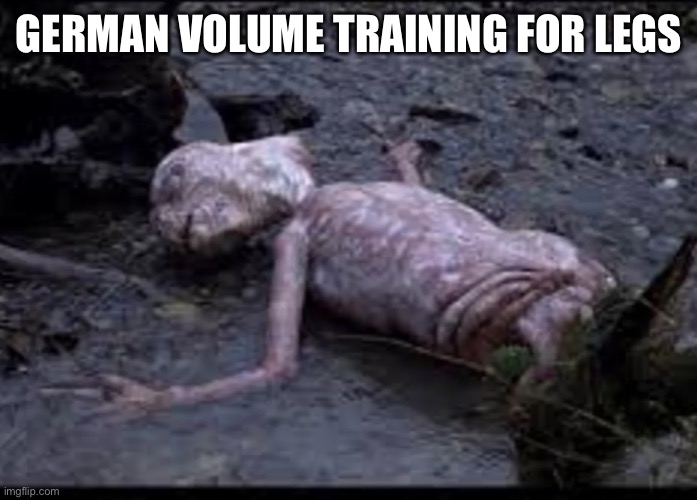 German Volume Training | GERMAN VOLUME TRAINING FOR LEGS | image tagged in et,gym | made w/ Imgflip meme maker