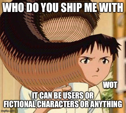 Wot | WHO DO YOU SHIP ME WITH; IT CAN BE USERS OR FICTIONAL CHARACTERS OR ANYTHING | image tagged in wot | made w/ Imgflip meme maker