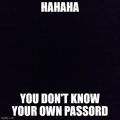 Black screen  | HAHAHA; YOU DON'T KNOW YOUR OWN PASSORD | image tagged in black screen | made w/ Imgflip meme maker