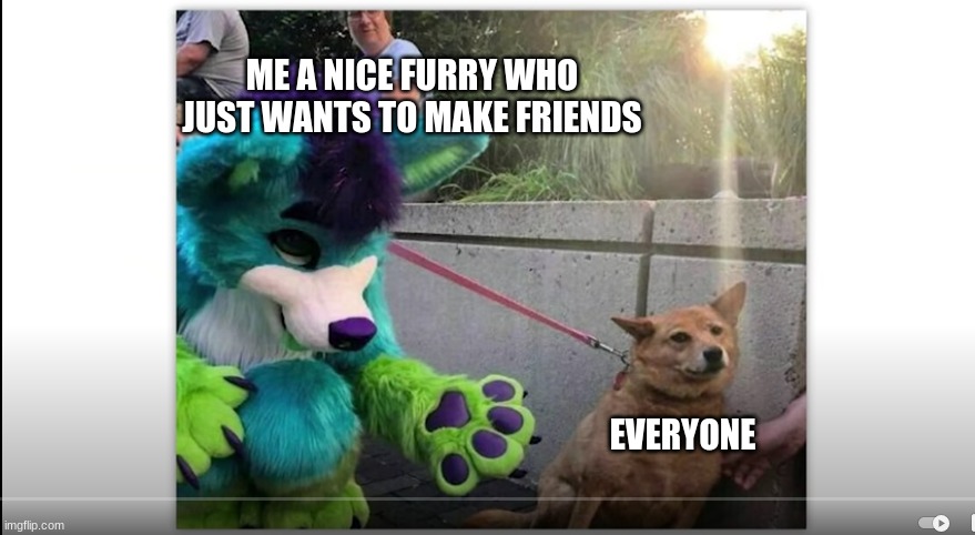 furrys be like: | ME A NICE FURRY WHO JUST WANTS TO MAKE FRIENDS; EVERYONE | image tagged in furry memes | made w/ Imgflip meme maker