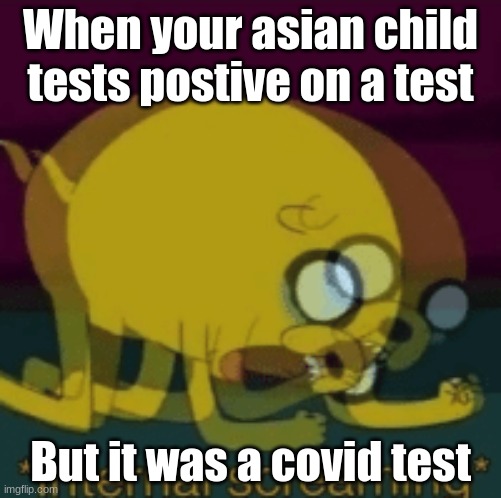 Jake The Dog Internal Screaming | When your asian child tests postive on a test; But it was a covid test | image tagged in jake the dog internal screaming | made w/ Imgflip meme maker