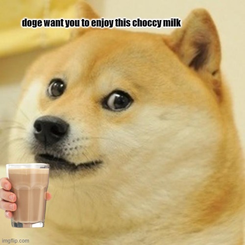 Doge Meme | doge want you to enjoy this choccy milk | image tagged in memes,doge | made w/ Imgflip meme maker