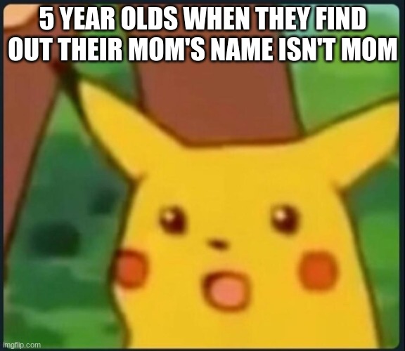 Toddlers be like: | 5 YEAR OLDS WHEN THEY FIND OUT THEIR MOM'S NAME ISN'T MOM | image tagged in surprised pikachu,memes,funny,toddlers,oh wow are you actually reading these tags,gifs | made w/ Imgflip meme maker