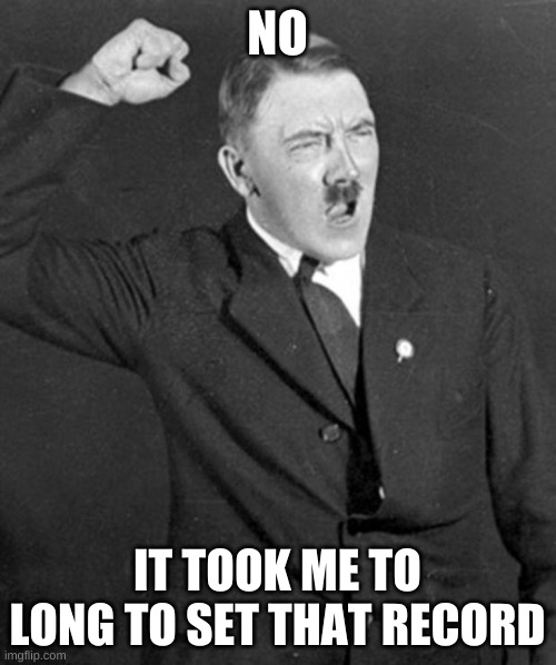 Angry Hitler | NO IT TOOK ME TO LONG TO SET THAT RECORD | image tagged in angry hitler | made w/ Imgflip meme maker