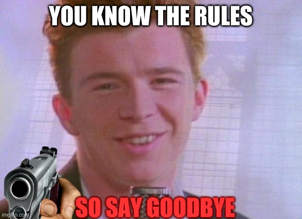 Rick Astley | YOU KNOW THE RULES SO SAY GOODBYE | image tagged in rick astley | made w/ Imgflip meme maker