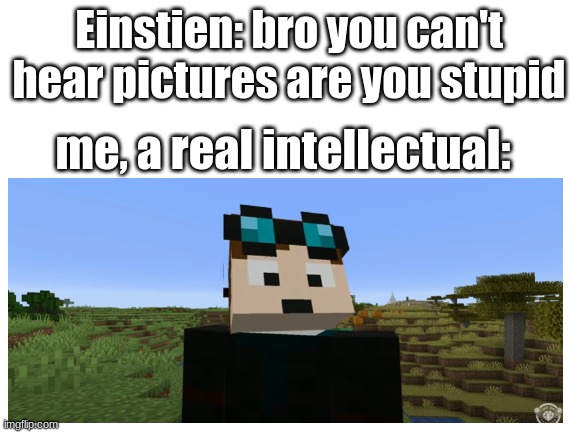 Einstien: bro you can't hear pictures are you stupid; me, a real intellectual: | image tagged in dantdm | made w/ Imgflip meme maker