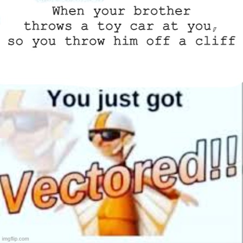 You guys seemed to love my Vectored memes | When your brother throws a toy car at you, so you throw him off a cliff | image tagged in you just got vectored | made w/ Imgflip meme maker