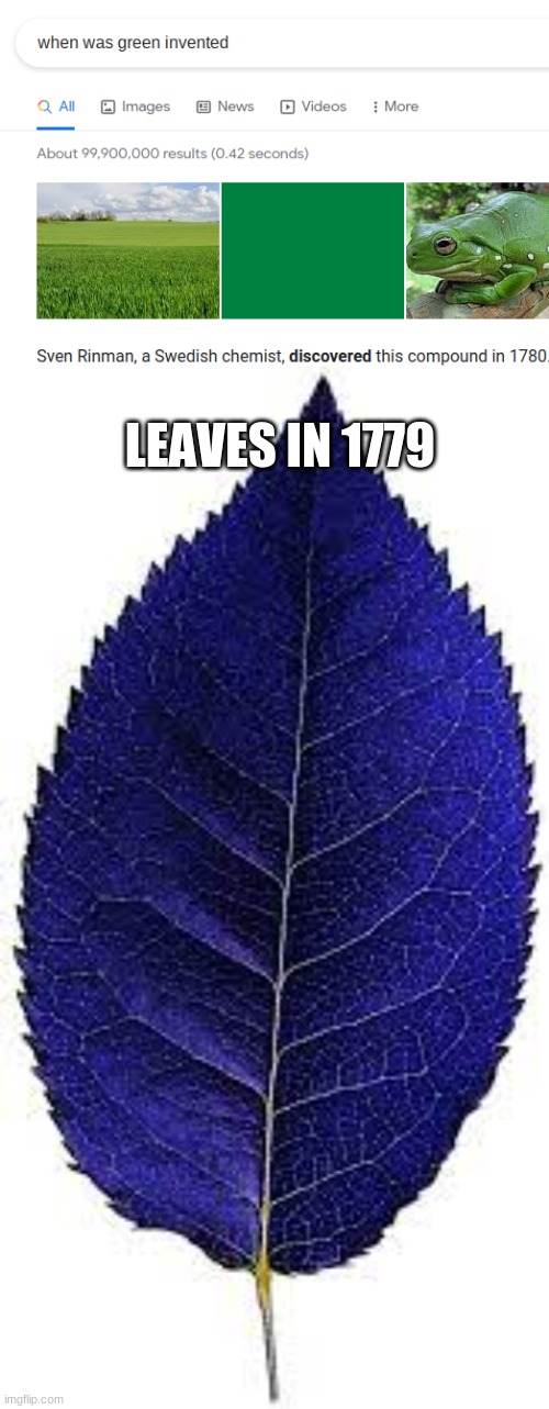 Leaves be like | LEAVES IN 1779 | image tagged in well yes but actually no | made w/ Imgflip meme maker