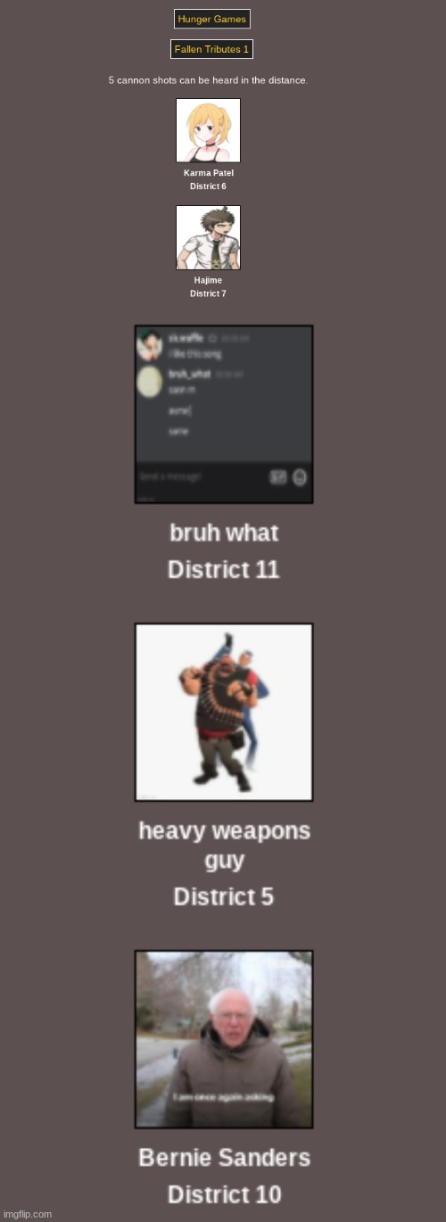 Day #1: 5 Deaths/Fallen Tributes 1 | made w/ Imgflip meme maker