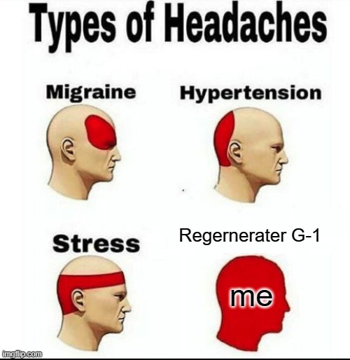 Types of Headaches meme | Regernerater G-1; me | image tagged in types of headaches meme | made w/ Imgflip meme maker