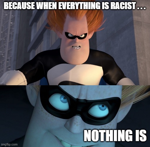 BECAUSE WHEN EVERYTHING IS RACIST . . . NOTHING IS | made w/ Imgflip meme maker