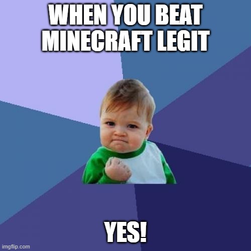Success Kid Meme | WHEN YOU BEAT MINECRAFT LEGIT; YES! | image tagged in memes,success kid | made w/ Imgflip meme maker