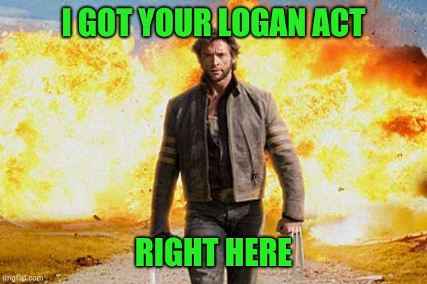 Wolverine walks away | I GOT YOUR LOGAN ACT RIGHT HERE | image tagged in wolverine walks away | made w/ Imgflip meme maker