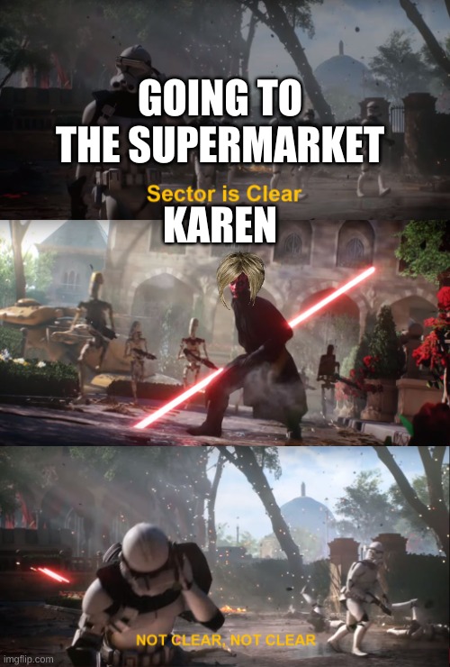 sector is clear | KAREN GOING TO THE SUPERMARKET | image tagged in sector is clear | made w/ Imgflip meme maker