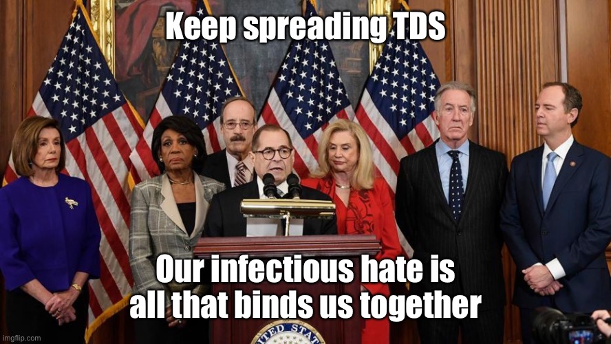 House Democrats | Keep spreading TDS Our infectious hate is all that binds us together | image tagged in house democrats | made w/ Imgflip meme maker