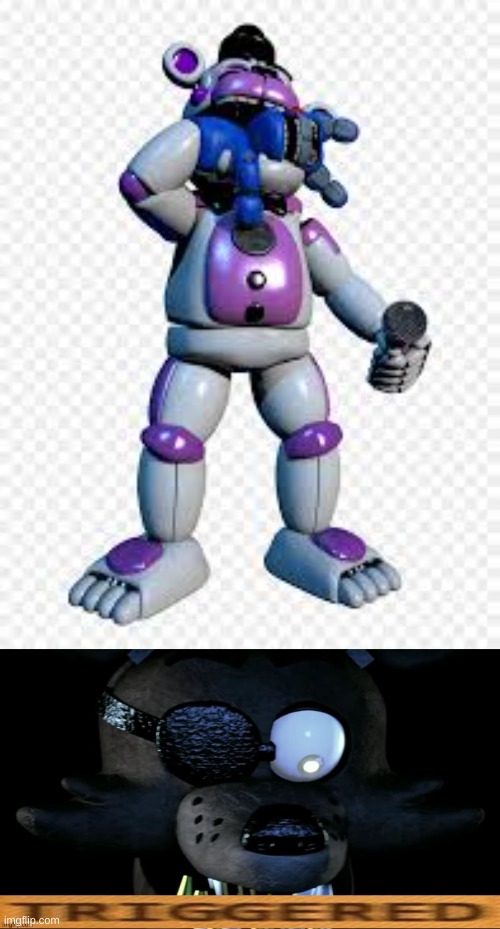 funtime freddy, why | image tagged in triggered foxy v2 | made w/ Imgflip meme maker